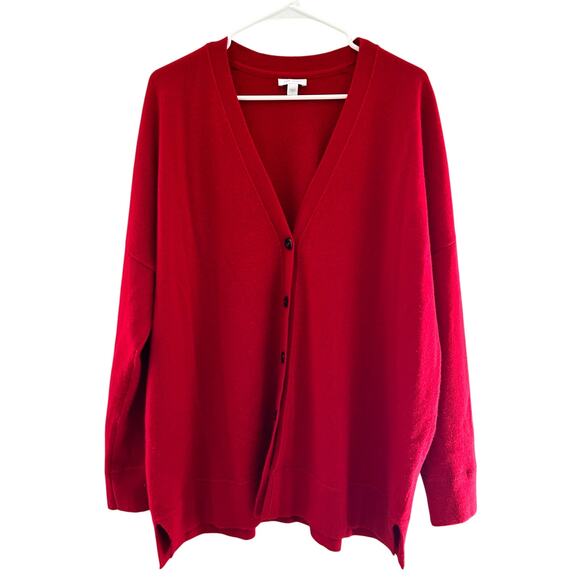 J. Jill Cashmere Women's 100% Red Button Front Sweater Size L - Picture 1 of 7